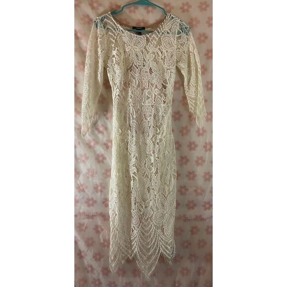 Forever 21 Elegant Lace Long Sleeve Dress Boho Wedding‎ Beach Party Cocktail - Picture 1 of 6